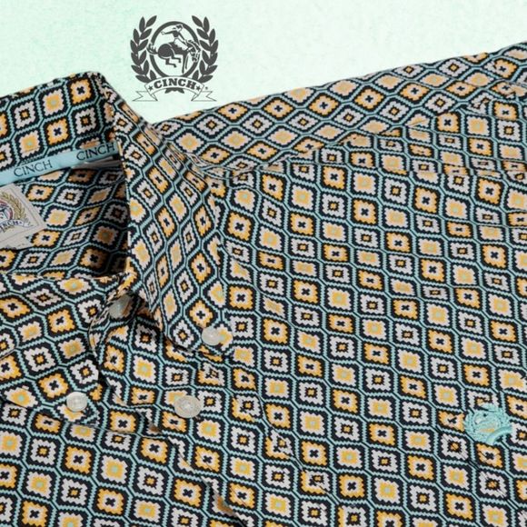 Cinch Other - Cinch Men's Southwestern Button Down L/s Shirt Coral Mint Aztec Geometric XL